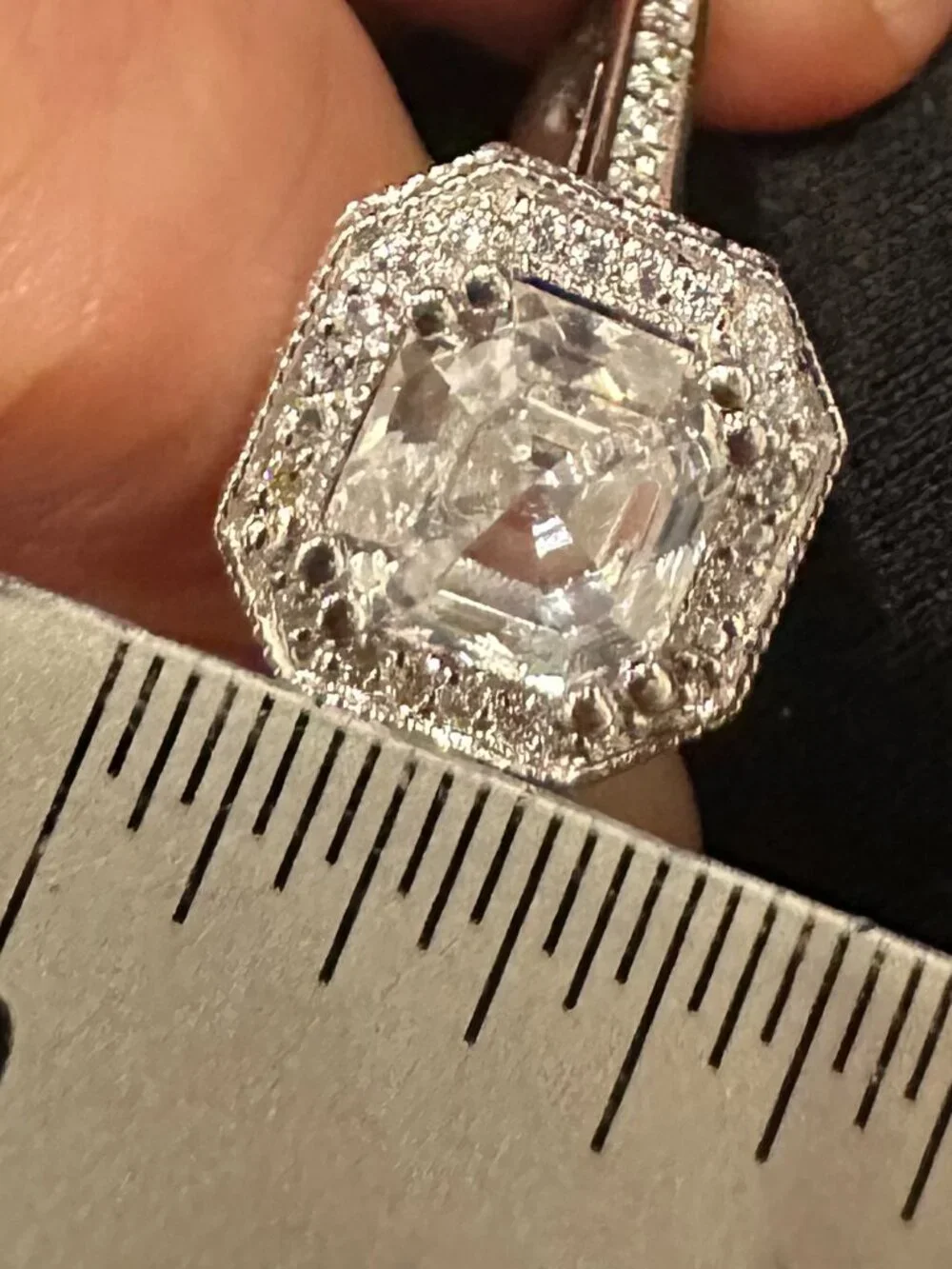14K White Gold Square Step-Cut CZ Cushion Halo Ring Sz 6.75
